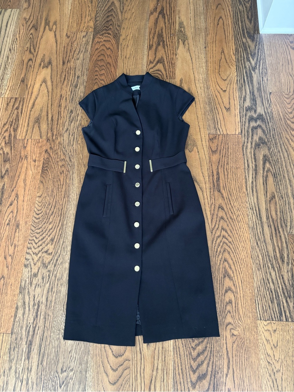 Calvin Klein Black Midi Dress with Gold Buttons